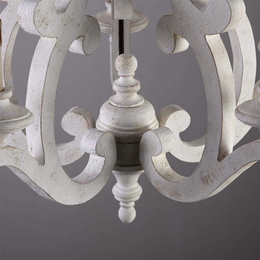 Chandelier à 5 lumières en bois et métal de style ferme traditionnelle pour salon et salle à manger 