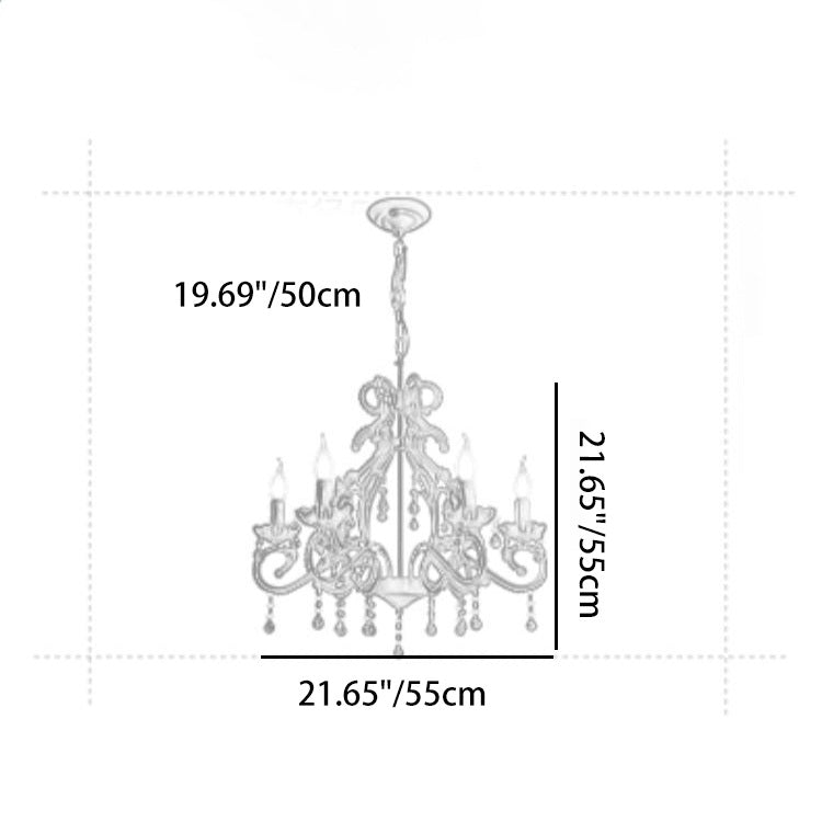 Candelabro de 6 luces con ramas de hierro de cristal estilo casa de campo tradicional para sala de estar y comedor 