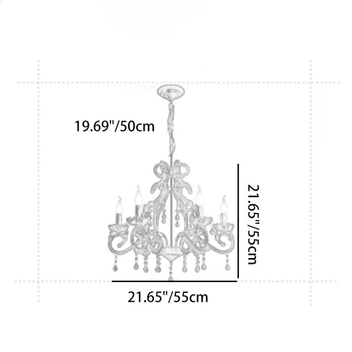 Ferme traditionnelle Lustre à bougies à 6 lumières avec branches en fer et cristal pour salon et salle à manger 