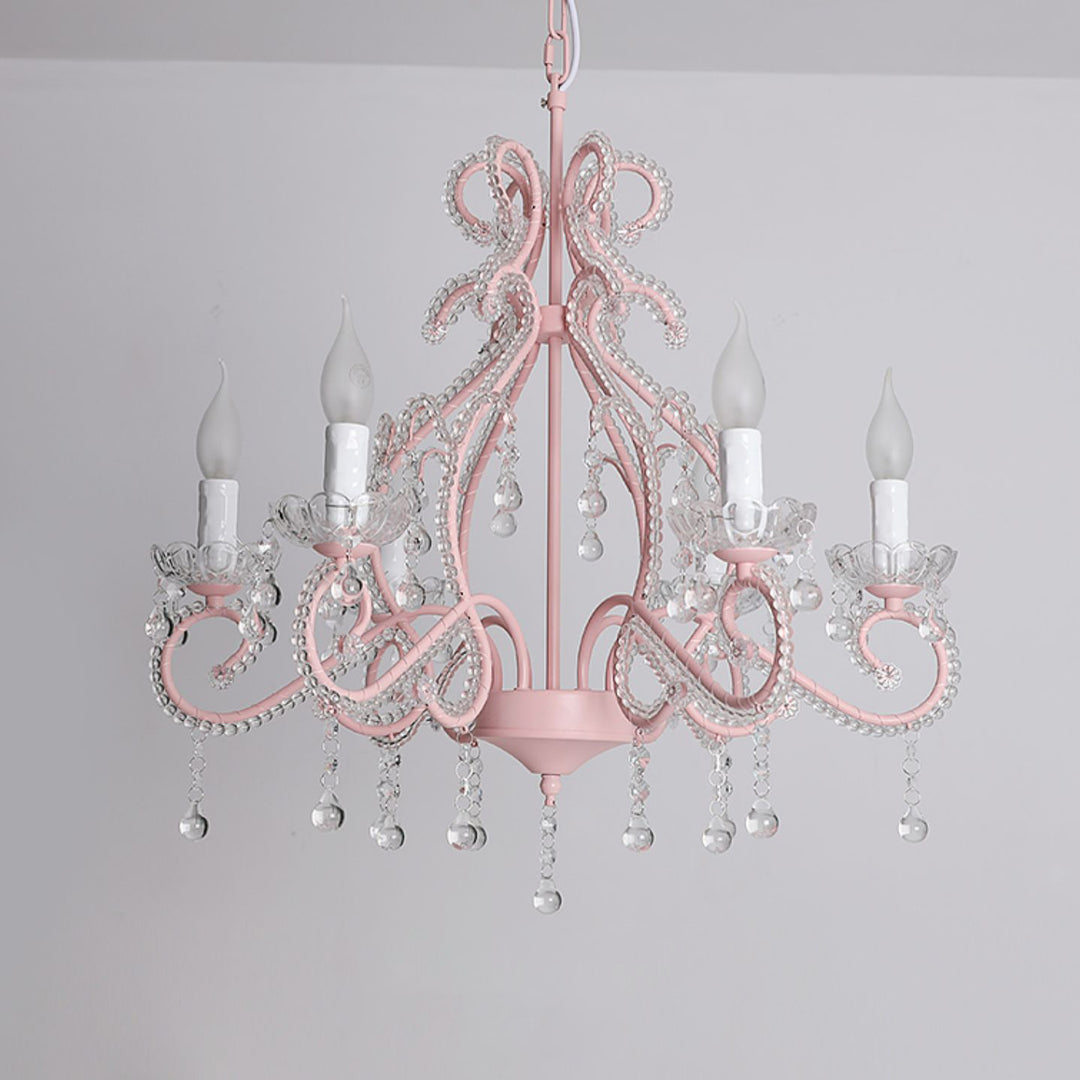 Candelabro de 6 luces con ramas de hierro de cristal estilo casa de campo tradicional para sala de estar y comedor 
