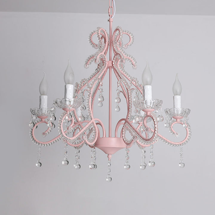 Candelabro de 6 luces con ramas de hierro de cristal estilo casa de campo tradicional para sala de estar y comedor 