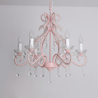 Traditional Farmhouse Crystal Iron Branch Bow Candle 6-Light Chandelier For Living Room & Dining Room
