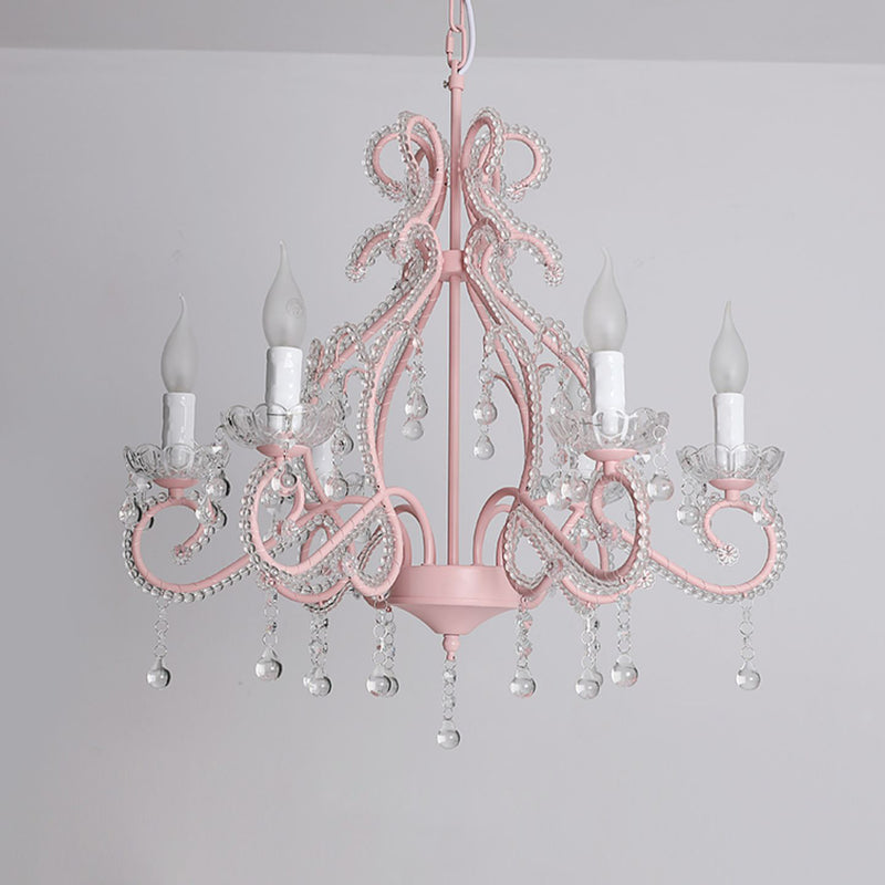 Traditional Farmhouse Crystal Iron Branch Bow Candle 6-Light Chandelier For Living Room & Dining Room
