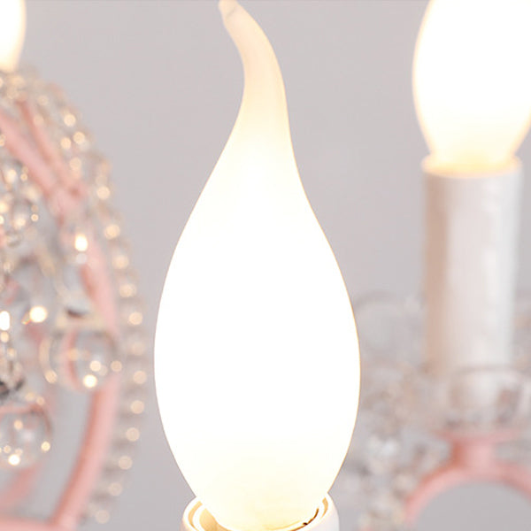 Traditional Farmhouse Crystal Iron Branch Bow Candle 6-Light Chandelier For Living Room & Dining Room