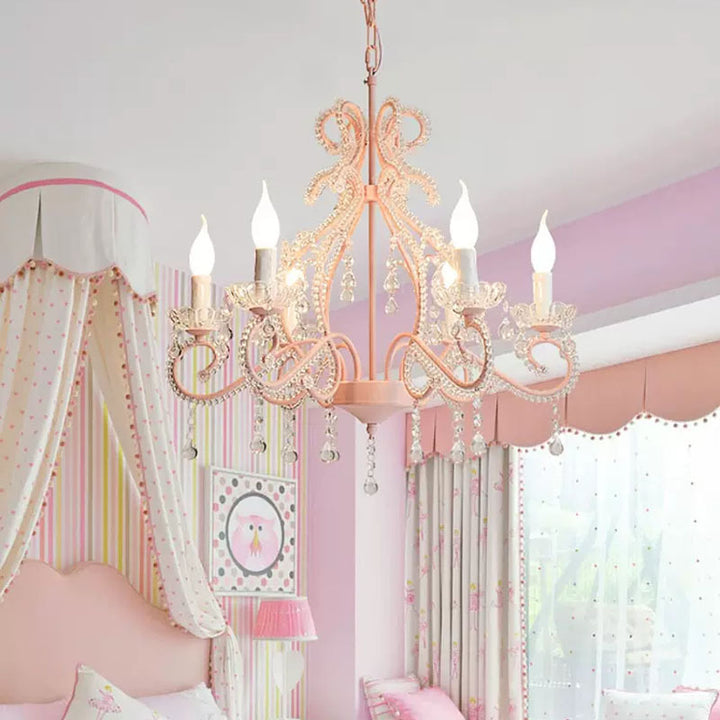 Ferme traditionnelle Lustre à bougies à 6 lumières avec branches en fer et cristal pour salon et salle à manger 