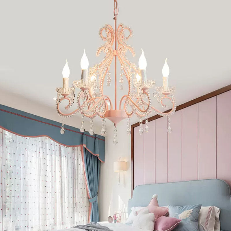 Candelabro de 6 luces con ramas de hierro de cristal estilo casa de campo tradicional para sala de estar y comedor 