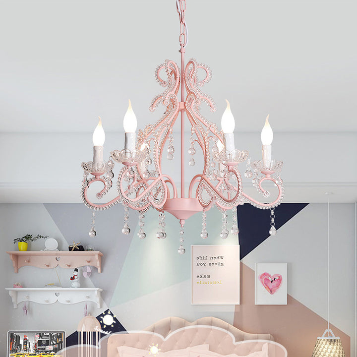 Candelabro de 6 luces con ramas de hierro de cristal estilo casa de campo tradicional para sala de estar y comedor 