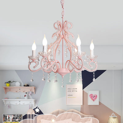 Traditional Farmhouse Crystal Iron Branch Bow Candle 6-Light Chandelier For Living Room & Dining Room