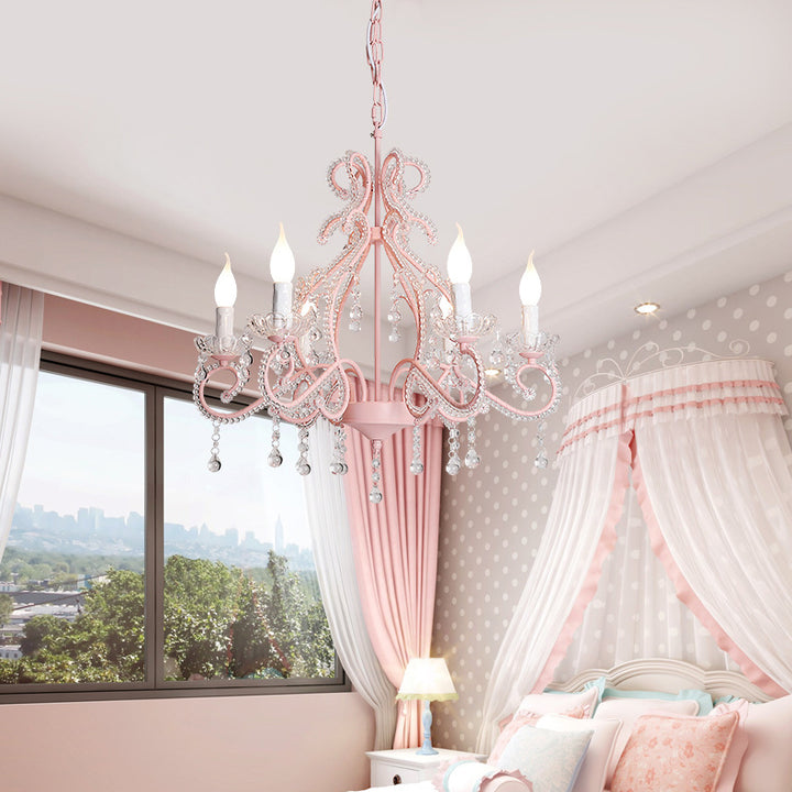 Candelabro de 6 luces con ramas de hierro de cristal estilo casa de campo tradicional para sala de estar y comedor 