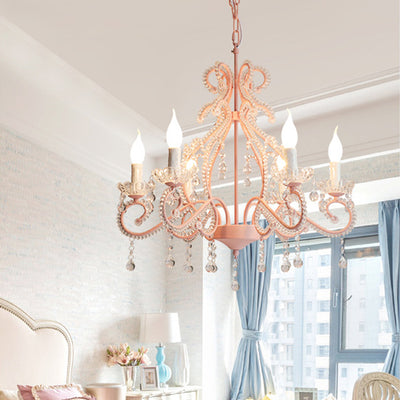 Traditional Farmhouse Crystal Iron Branch Bow Candle 6-Light Chandelier For Living Room & Dining Room