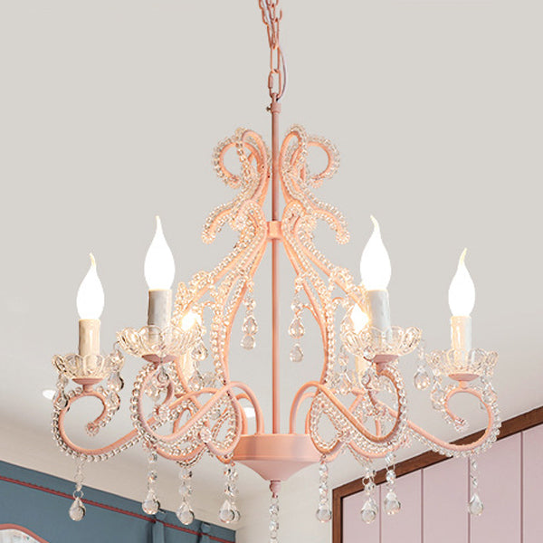 Traditional Farmhouse Crystal Iron Branch Bow Candle 6-Light Chandelier For Living Room & Dining Room