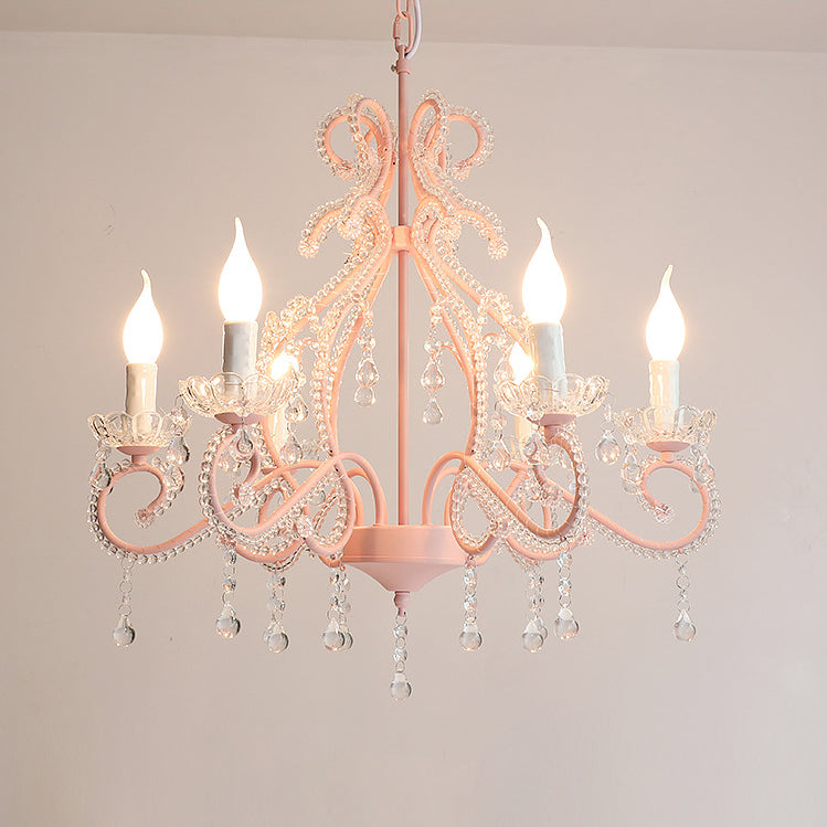 Candelabro de 6 luces con ramas de hierro de cristal estilo casa de campo tradicional para sala de estar y comedor 