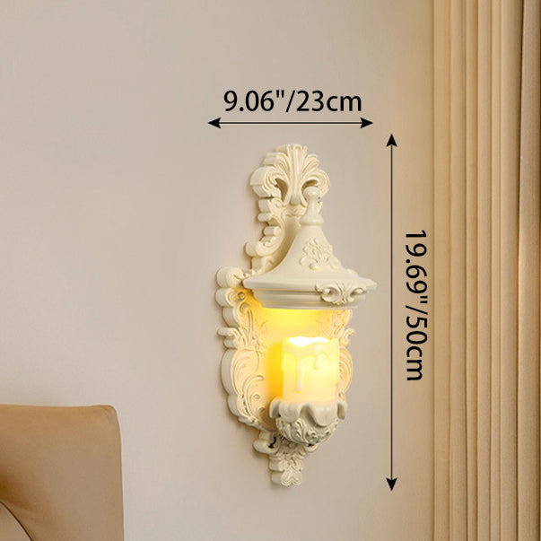 Applique murale 1 lumière en résine, verre, métal et coquille sculptée de style vintage traditionnel pour chambre et salon 