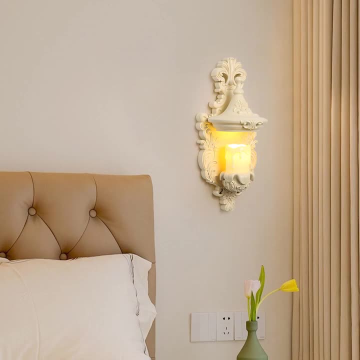 Applique murale 1 lumière en résine, verre, métal et coquille sculptée de style vintage traditionnel pour chambre et salon 
