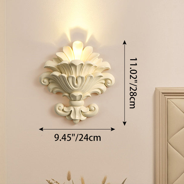 Applique murale 1 lumière en résine, verre, métal et coquille sculptée de style vintage traditionnel pour chambre et salon 