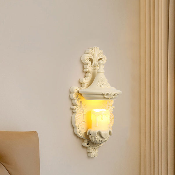 Applique murale 1 lumière en résine, verre, métal et coquille sculptée de style vintage traditionnel pour chambre et salon 