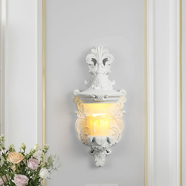 Applique murale 1 lumière en résine, verre, métal et coquille sculptée de style vintage traditionnel pour chambre et salon 
