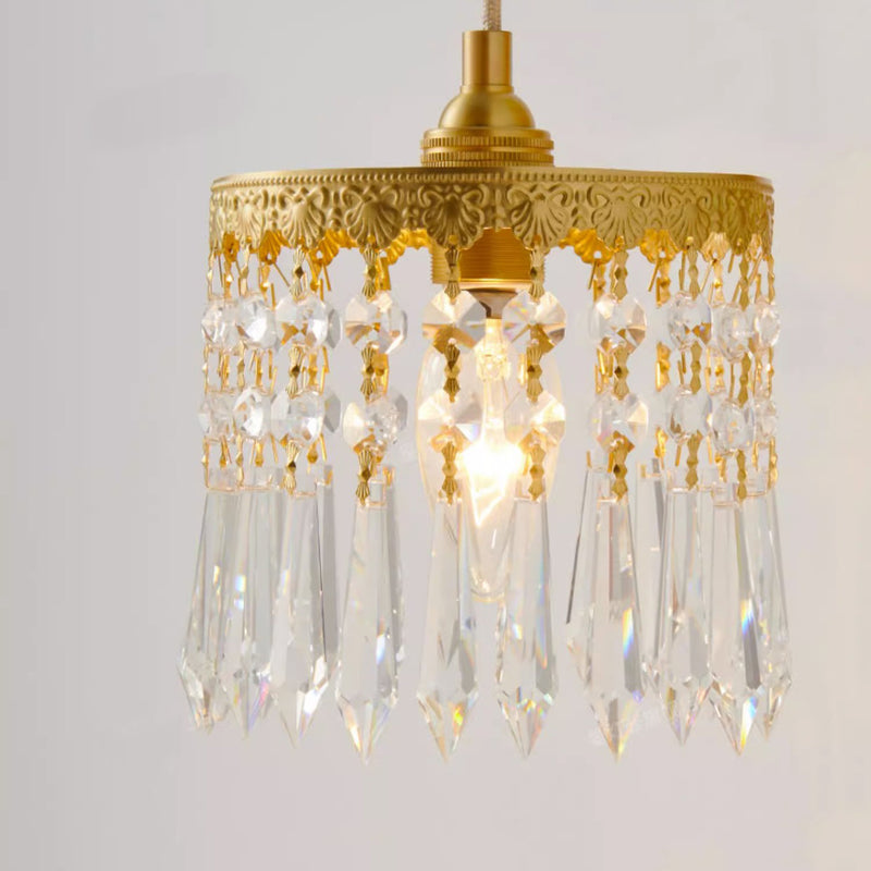 Traditional French Crystal Copper Angel Round 1-Light Pendant Light For Living Room & Dining Room