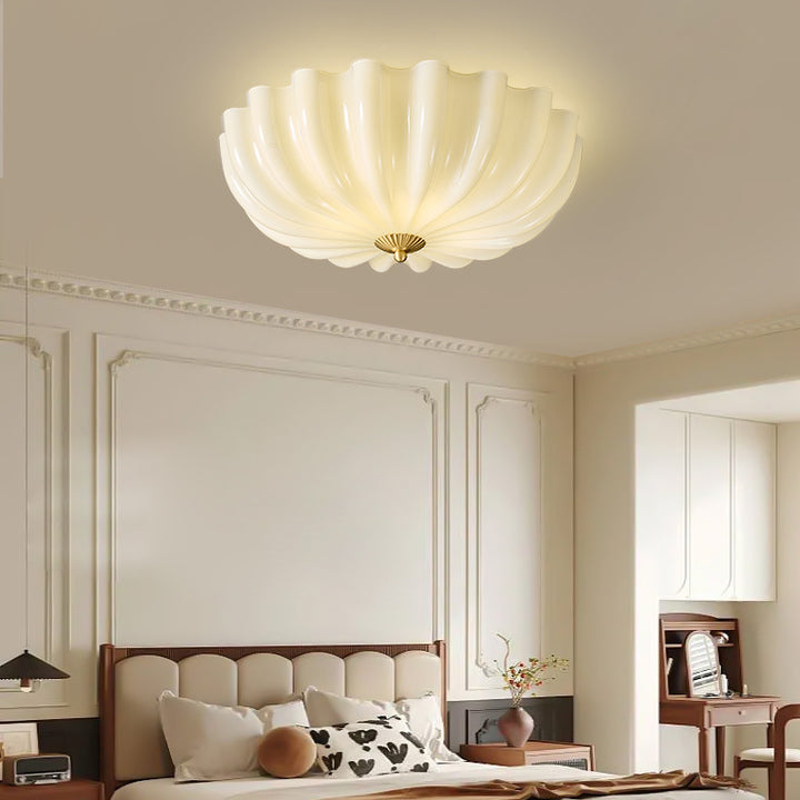 Plafonnier traditionnel français en verre et cuivre avec pétales ondulés 3/4 lumières pour chambre et salon 
