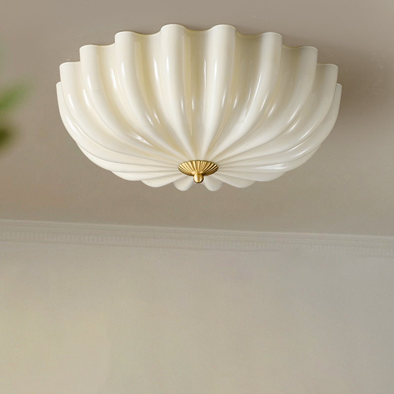 ضوء سقف مثبت تقليدي فرنسي من الزجاج والنحاس مع بتلة مموجة 3/4 لأضواء غرفة النوم وغرفة المعيشة 