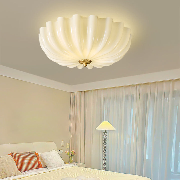 Plafonnier traditionnel français en verre et cuivre avec pétales ondulés 3/4 lumières pour chambre et salon 