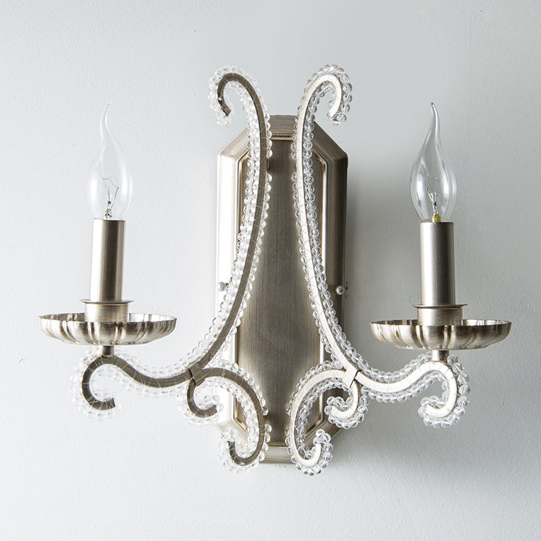 Traditional Farmhouse Crystal Iron Curved Candle 1/2-Light Wall Sconce Lamp For Bedroom & Living Room