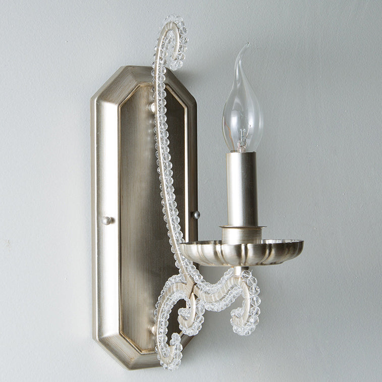 Traditional Farmhouse Crystal Iron Curved Candle 1/2-Light Wall Sconce Lamp For Bedroom & Living Room