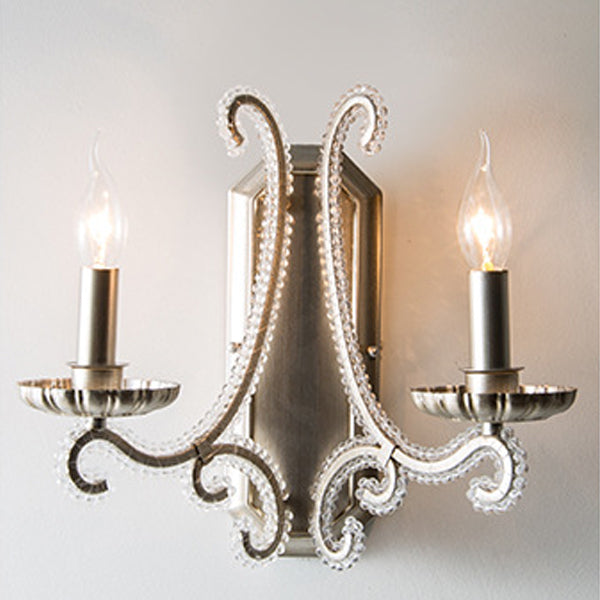 Traditional Farmhouse Crystal Iron Curved Candle 1/2-Light Wall Sconce Lamp For Bedroom & Living Room