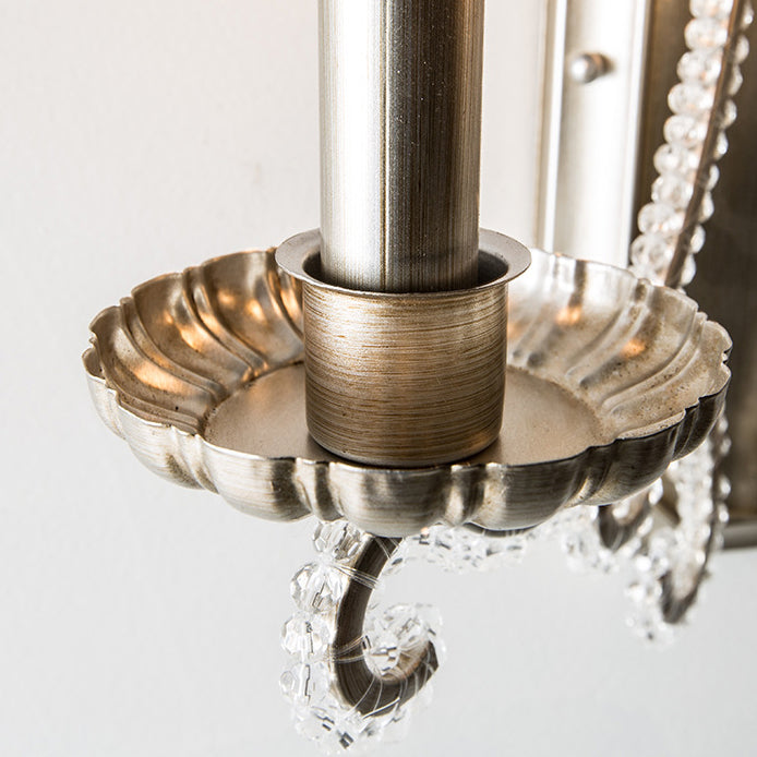 Traditional Farmhouse Crystal Iron Curved Candle 1/2-Light Wall Sconce Lamp For Bedroom & Living Room