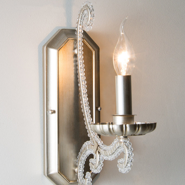 Traditional Farmhouse Crystal Iron Curved Candle 1/2-Light Wall Sconce Lamp For Bedroom & Living Room