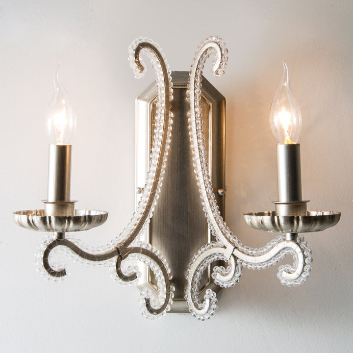Ferme traditionnelle Cristal Fer Fer Courbé Bougeoir 1/2-Lumière Applique Murale Pour Chambre &amp; Salon 