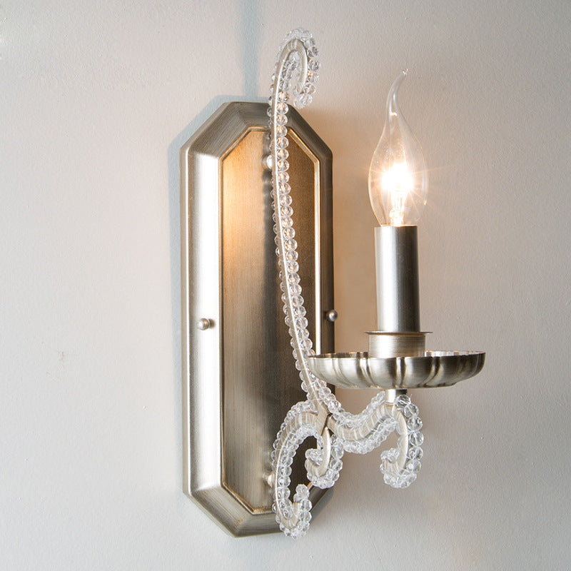 Traditional Farmhouse Crystal Iron Curved Candle 1/2-Light Wall Sconce Lamp For Bedroom & Living Room