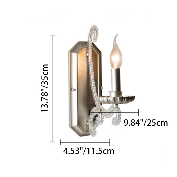 Traditional Farmhouse Crystal Iron Curved Candle 1/2-Light Wall Sconce Lamp For Bedroom & Living Room