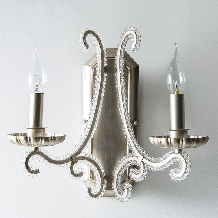 Ferme traditionnelle Cristal Fer Fer Courbé Bougeoir 1/2-Lumière Applique Murale Pour Chambre &amp; Salon 