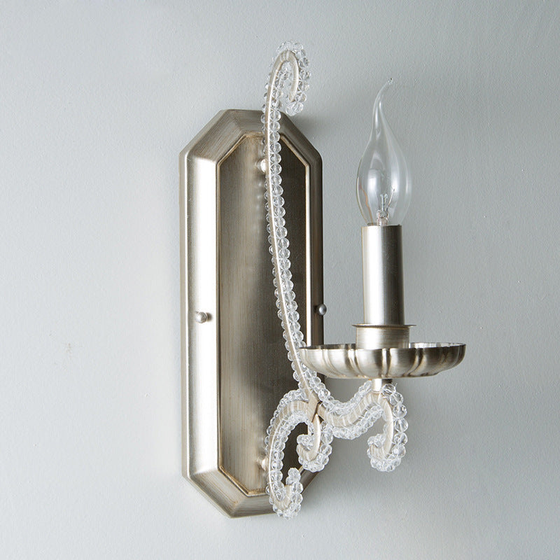 Traditional Farmhouse Crystal Iron Curved Candle 1/2-Light Wall Sconce Lamp For Bedroom & Living Room