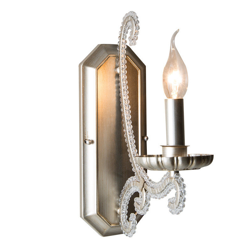 Traditional Farmhouse Crystal Iron Curved Candle 1/2-Light Wall Sconce Lamp For Bedroom & Living Room