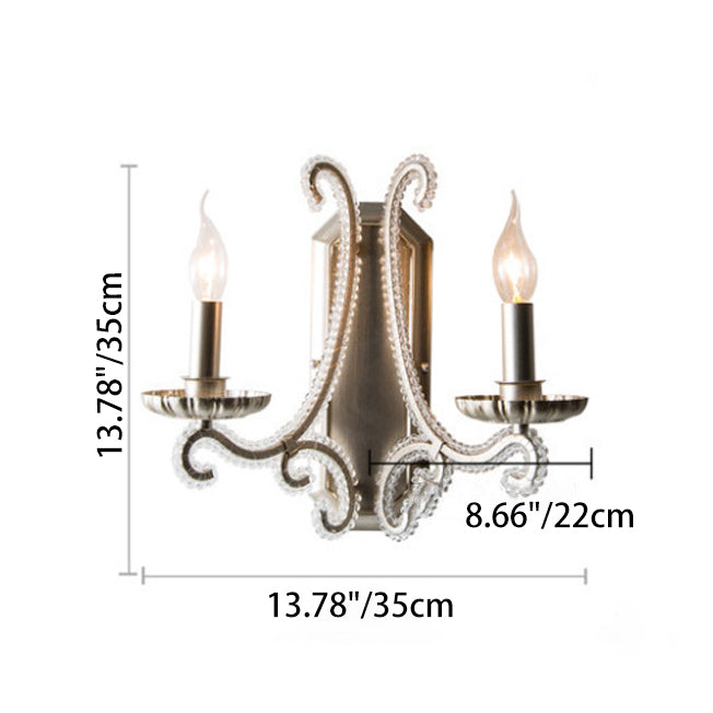 Traditional Farmhouse Crystal Iron Curved Candle 1/2-Light Wall Sconce Lamp For Bedroom & Living Room