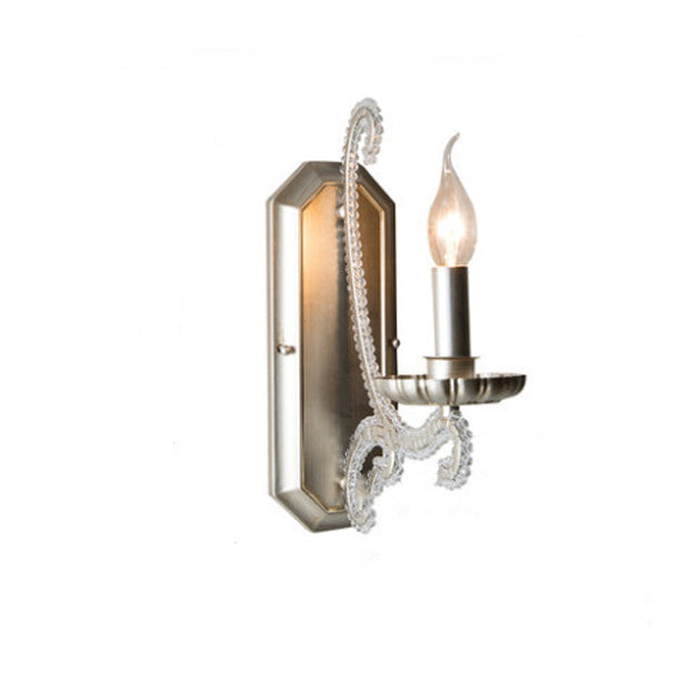 Traditional Farmhouse Crystal Iron Curved Candle 1/2-Light Wall Sconce Lamp For Bedroom & Living Room