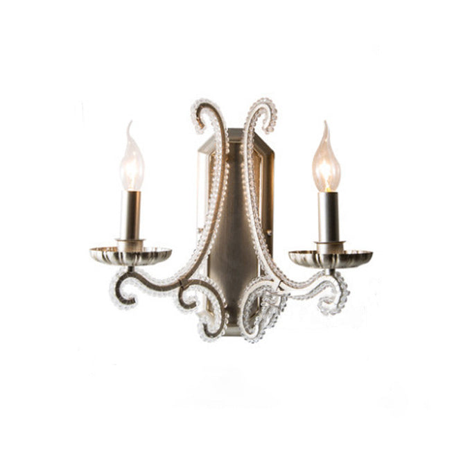 Traditional Farmhouse Crystal Iron Curved Candle 1/2-Light Wall Sconce Lamp For Bedroom & Living Room