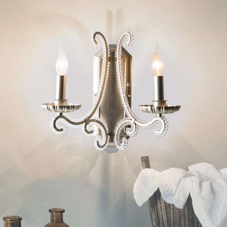 Ferme traditionnelle Cristal Fer Fer Courbé Bougeoir 1/2-Lumière Applique Murale Pour Chambre &amp; Salon 