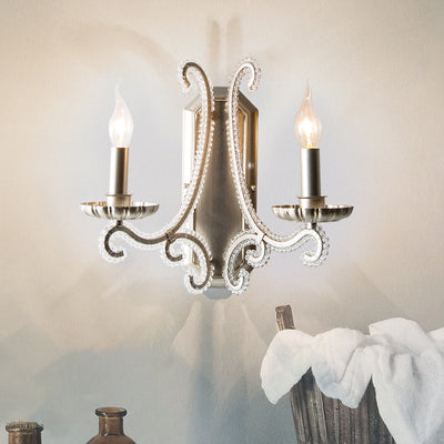 Traditional Farmhouse Crystal Iron Curved Candle 1/2-Light Wall Sconce Lamp For Bedroom & Living Room
