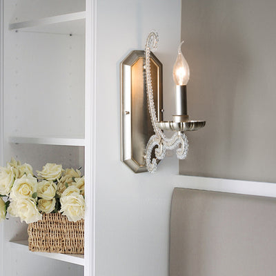 Traditional Farmhouse Crystal Iron Curved Candle 1/2-Light Wall Sconce Lamp For Bedroom & Living Room