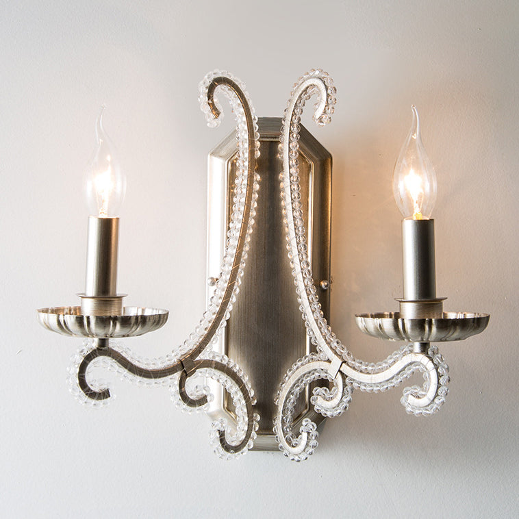 Traditional Farmhouse Crystal Iron Curved Candle 1/2-Light Wall Sconce Lamp For Bedroom & Living Room