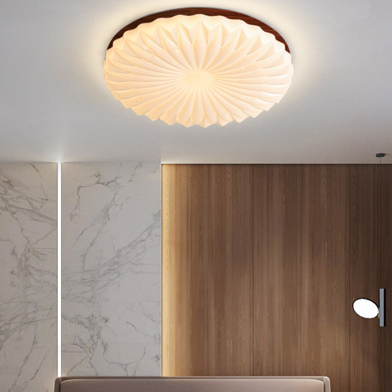 Contemporary Creative PVC Rubber Wood Iron Textured Round LED Flush Mount Ceiling Light For Bedroom & Living Room