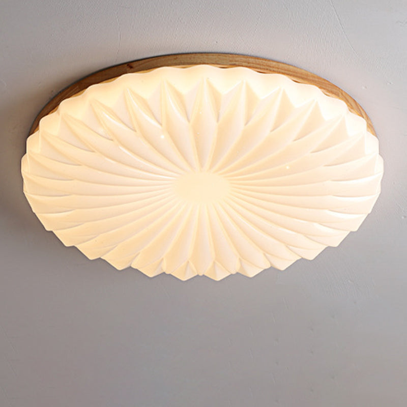 Contemporary Creative PVC Rubber Wood Iron Textured Round LED Flush Mount Ceiling Light For Bedroom & Living Room