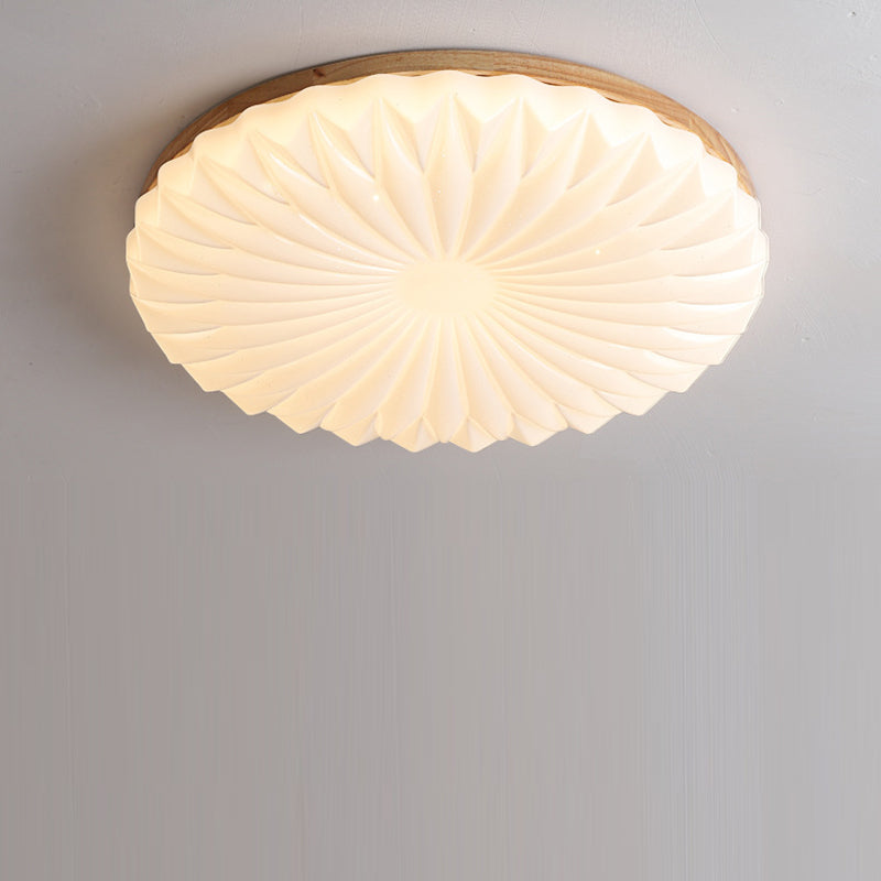 Contemporary Creative PVC Rubber Wood Iron Textured Round LED Flush Mount Ceiling Light For Bedroom & Living Room
