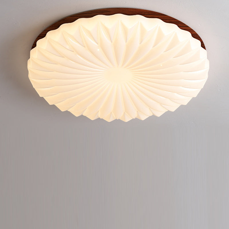 Contemporary Creative PVC Rubber Wood Iron Textured Round LED Flush Mount Ceiling Light For Bedroom & Living Room