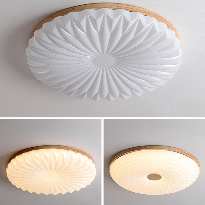 Contemporary Creative PVC Rubber Wood Iron Textured Round LED Flush Mount Ceiling Light For Bedroom & Living Room