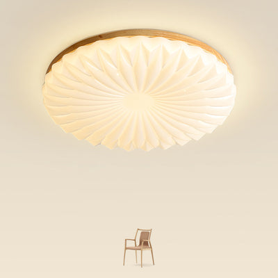Contemporary Creative PVC Rubber Wood Iron Textured Round LED Flush Mount Ceiling Light For Bedroom & Living Room