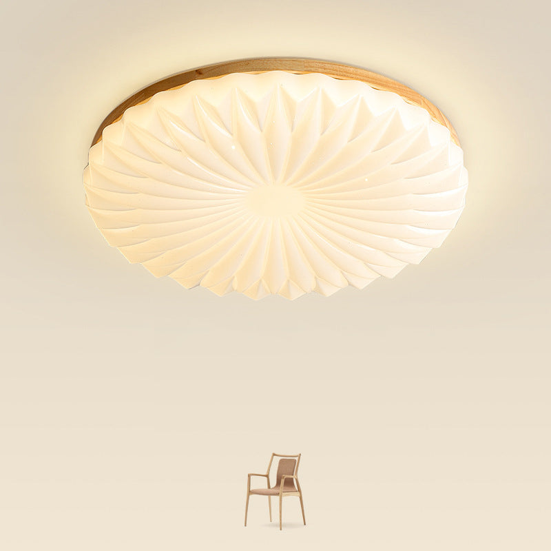 Contemporary Creative PVC Rubber Wood Iron Textured Round LED Flush Mount Ceiling Light For Bedroom & Living Room